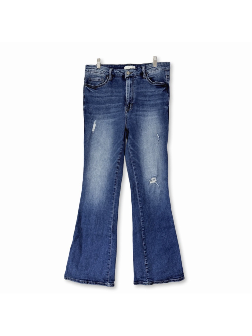 VERVET Bella High Rise Flare Blue Distressed Denim Jeans Women's Size 32